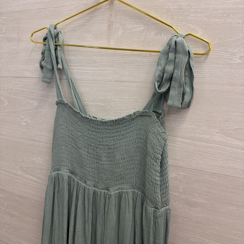 Hello Mia Blue Smocked Top Tie Strap Midi Dress Medium