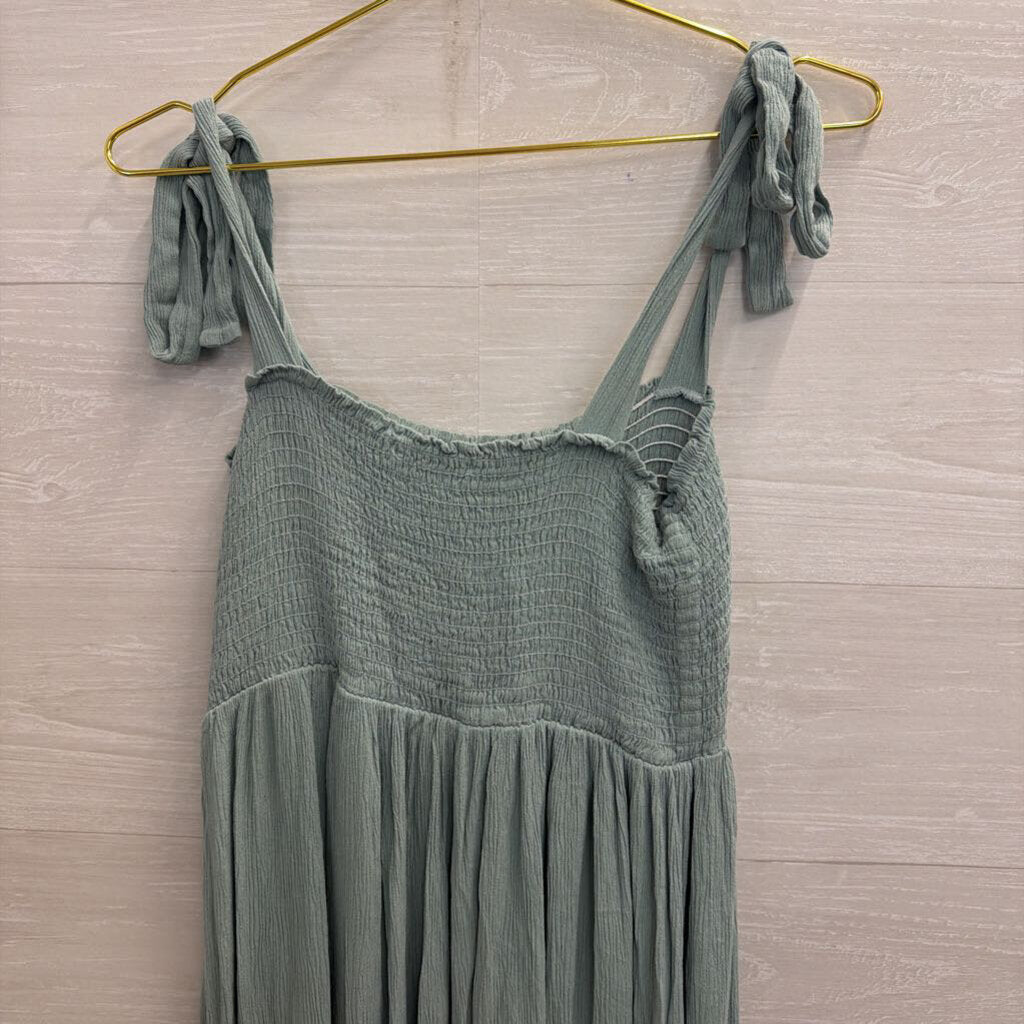 Hello Mia Blue Smocked Top Tie Strap Midi Dress Medium