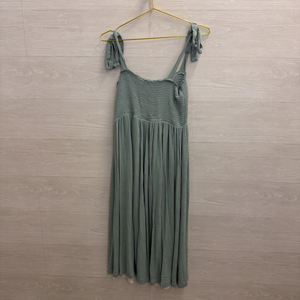 Hello Mia Blue Smocked Top Tie Strap Midi Dress Medium