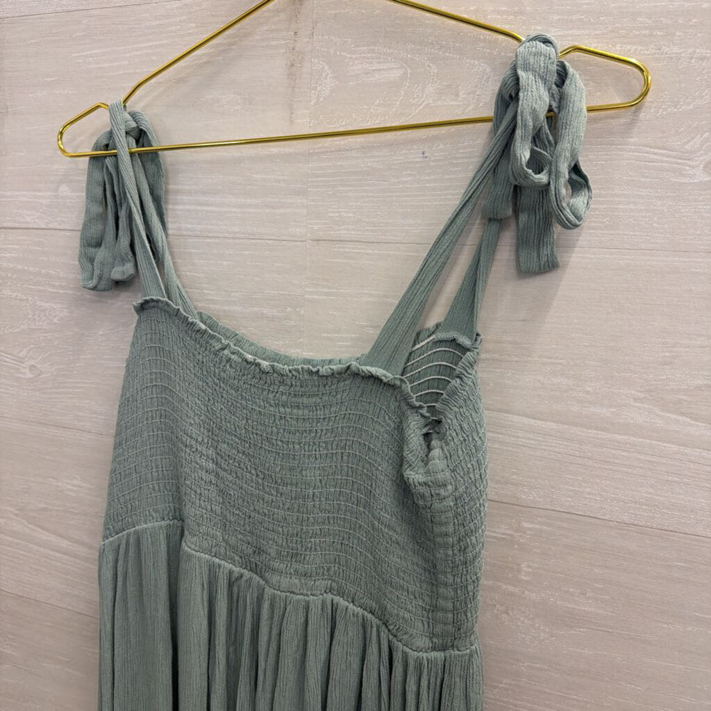 Hello Mia Blue Smocked Top Tie Strap Midi Dress Medium