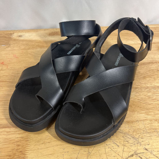 Black Leather Strappy Flatform Sandals 8