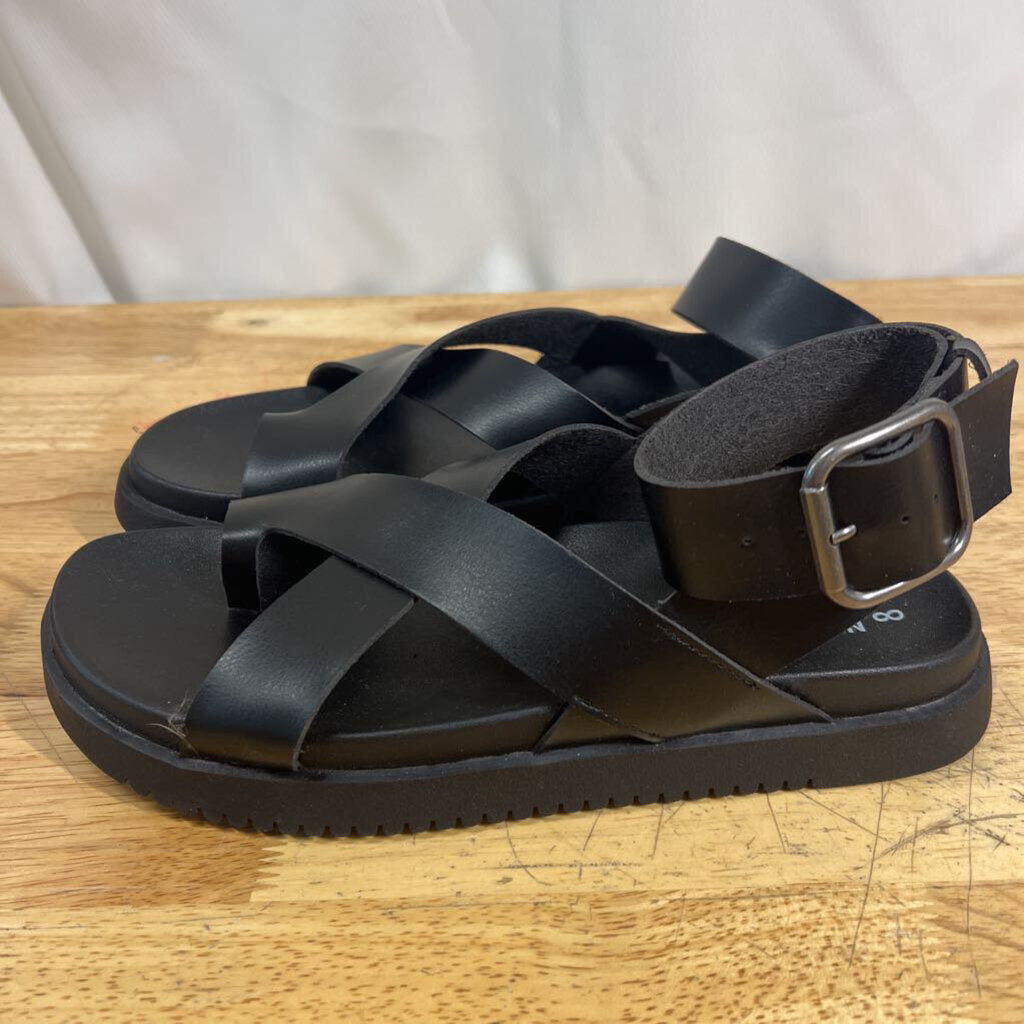 Black Leather Strappy Flatform Sandals 8