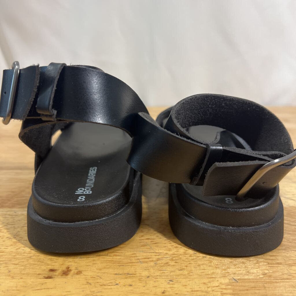 Black Leather Strappy Flatform Sandals 8