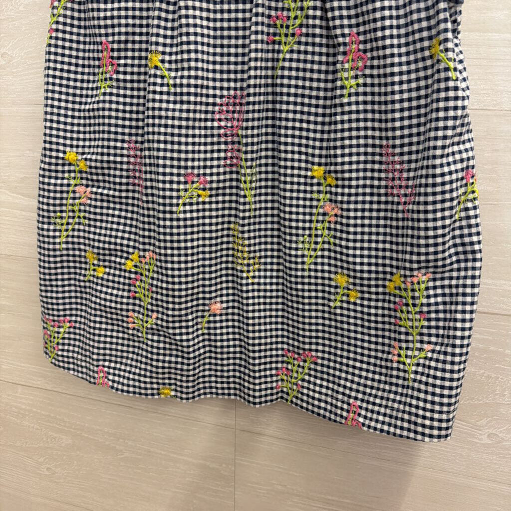 For Cynthia Navy/ White Gingham Floral Embroidered Sleeveless Button Down Top Medium
