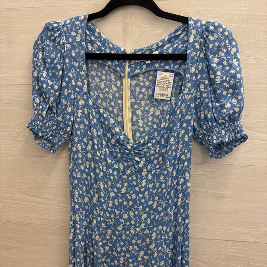 Reformation Blue/ White Floral Print Short Puff Sleeve Maxi Dress 4