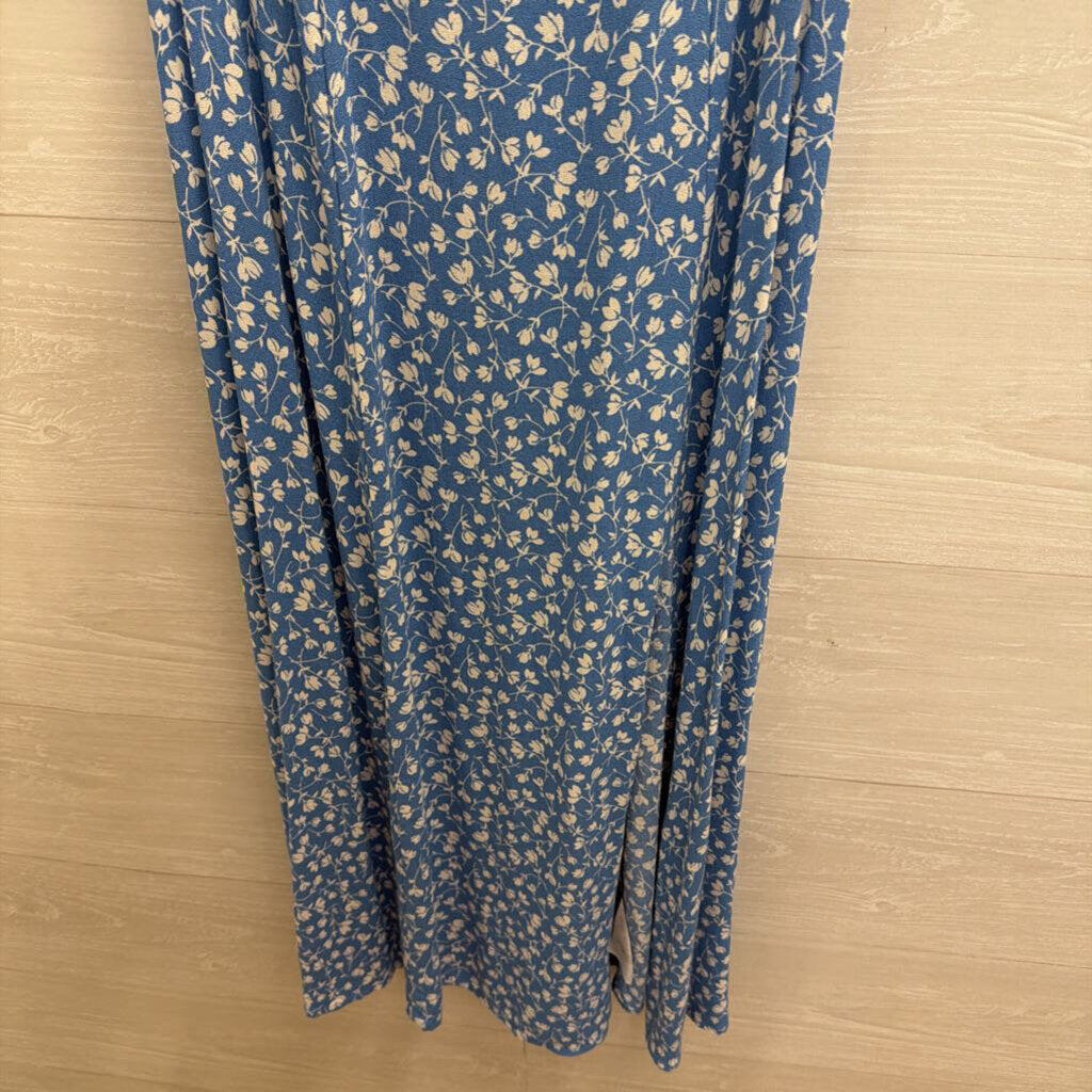 Reformation Blue/ White Floral Print Short Puff Sleeve Maxi Dress 4