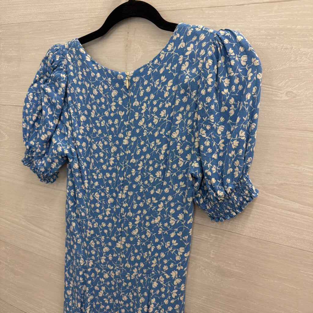Reformation Blue/ White Floral Print Short Puff Sleeve Maxi Dress 4