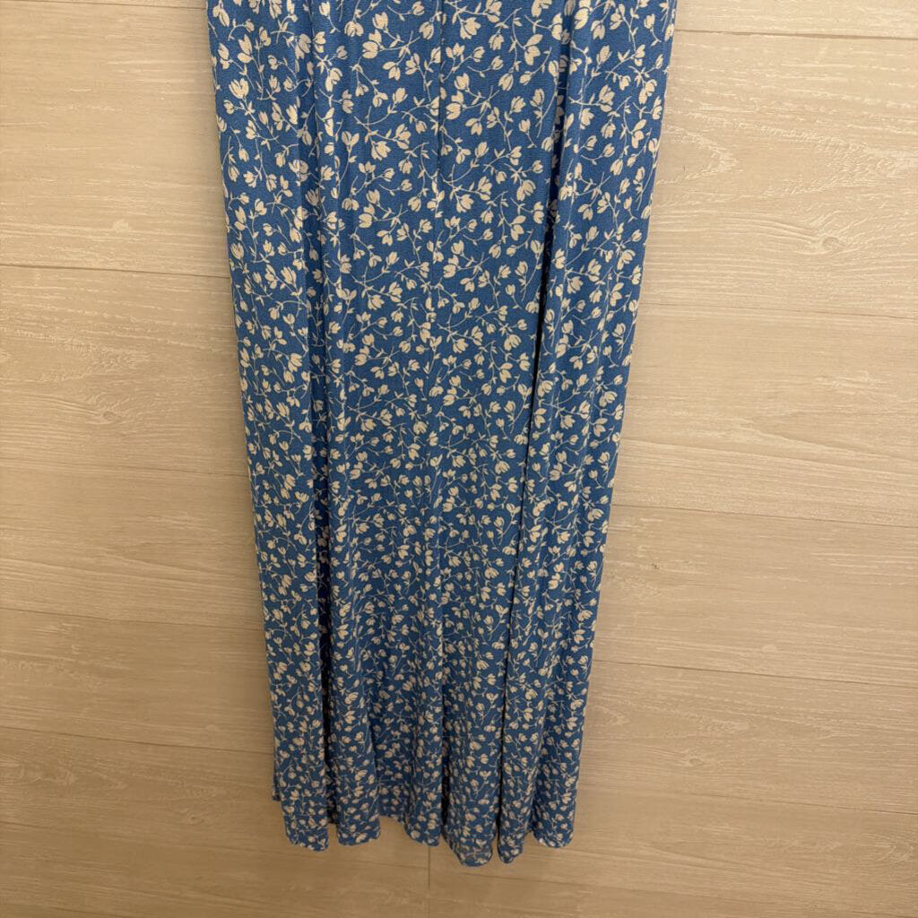 Reformation Blue/ White Floral Print Short Puff Sleeve Maxi Dress 4