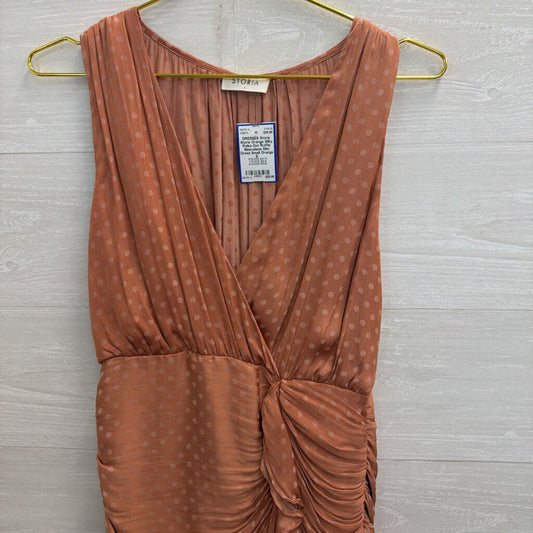 Storia Orange Silky Polka Dot Ruffle Sleeveless Mini Dress Small