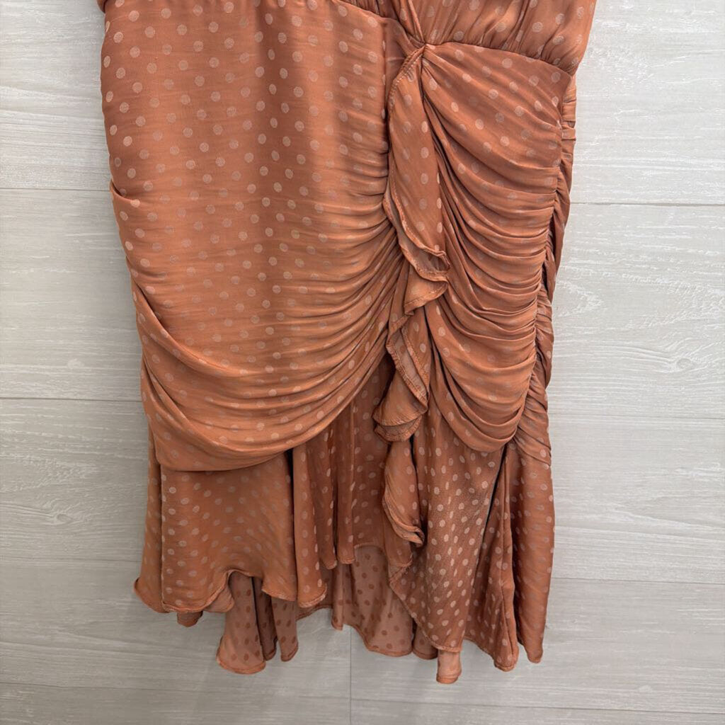 Storia Orange Silky Polka Dot Ruffle Sleeveless Mini Dress Small