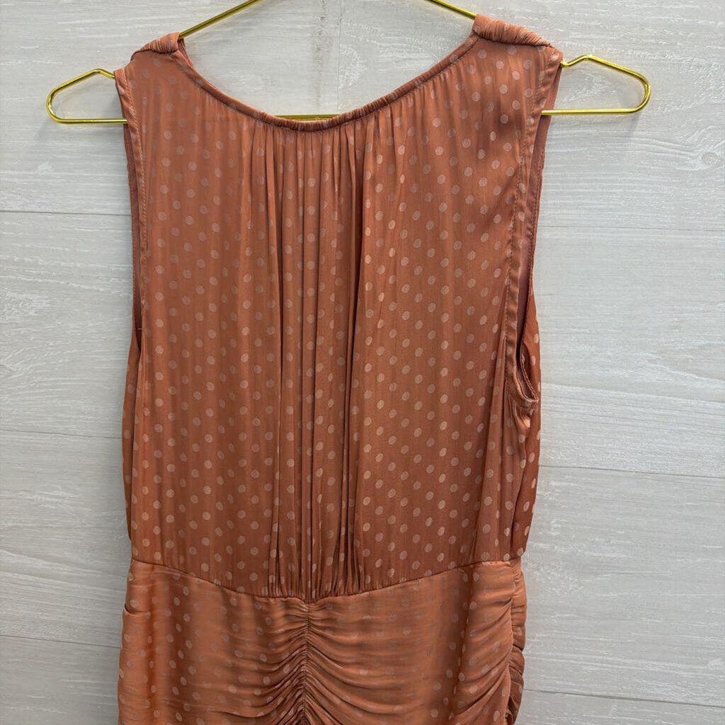 Storia Orange Silky Polka Dot Ruffle Sleeveless Mini Dress Small