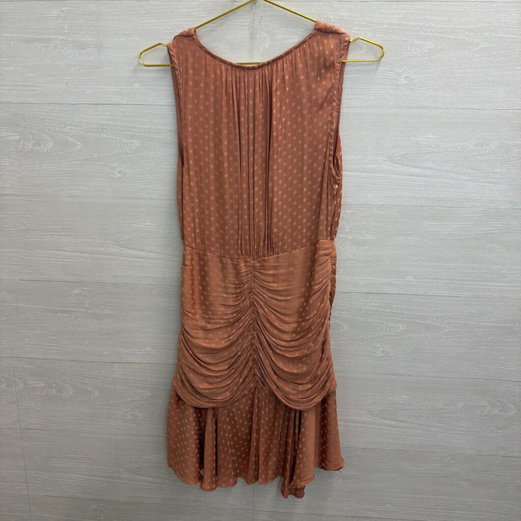 Storia Orange Silky Polka Dot Ruffle Sleeveless Mini Dress Small