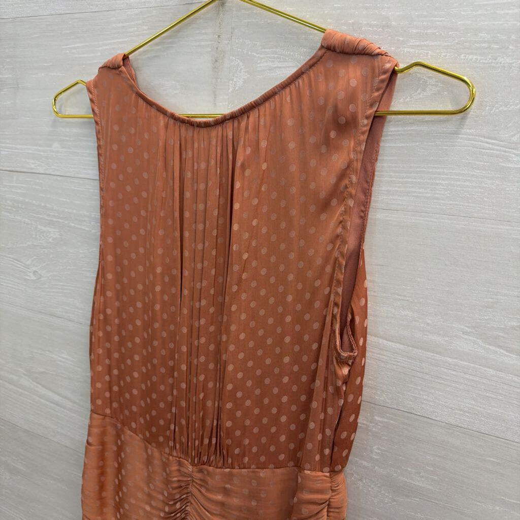Storia Orange Silky Polka Dot Ruffle Sleeveless Mini Dress Small