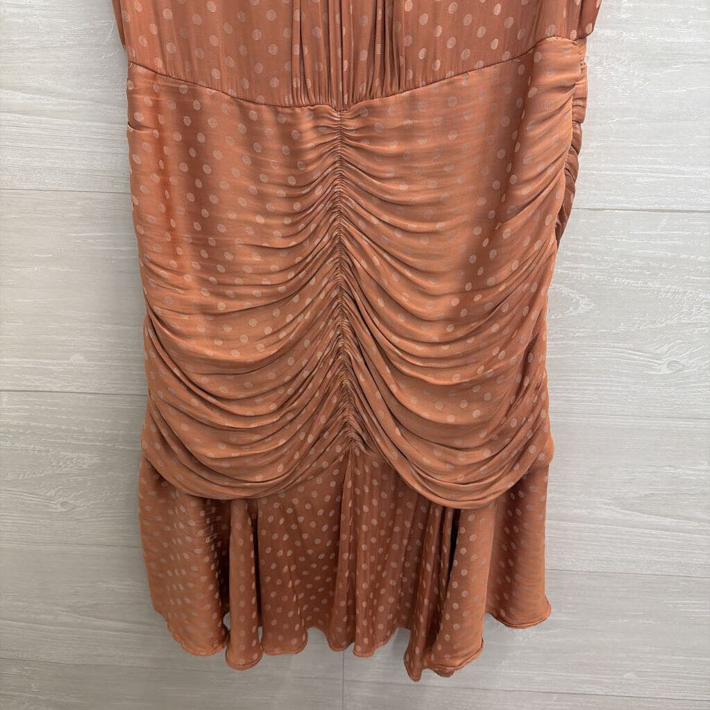 Storia Orange Silky Polka Dot Ruffle Sleeveless Mini Dress Small