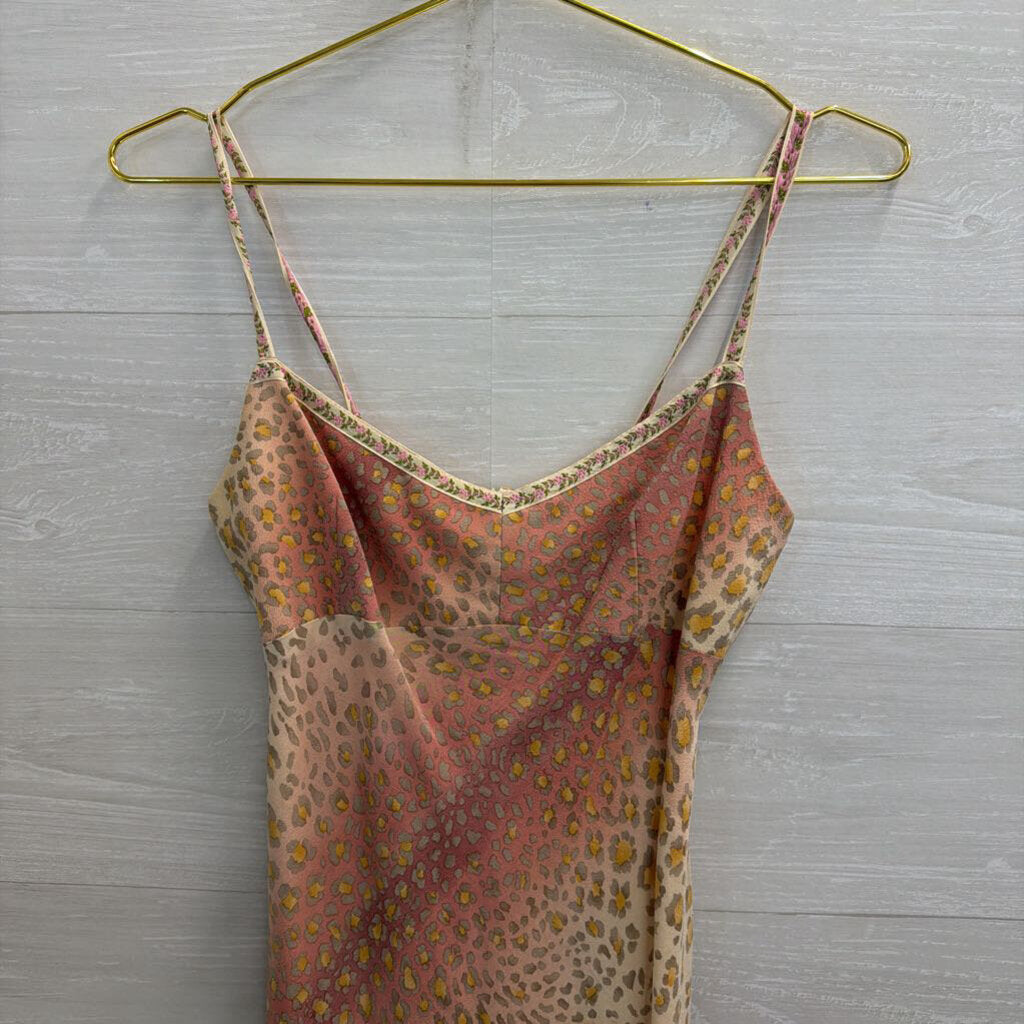 Vintage Nanette Lepore 100% Silk Pink/ Multi Leopard Print Dress Small