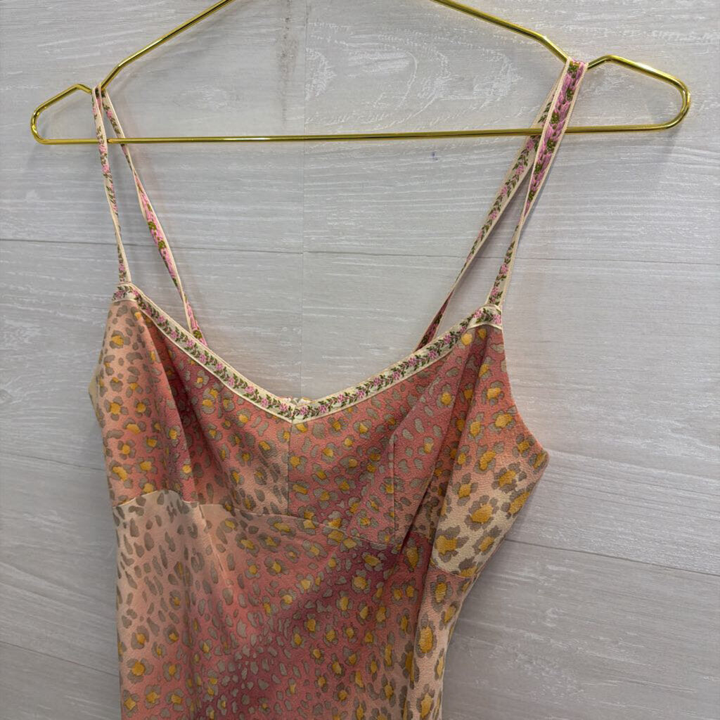 Vintage Nanette Lepore 100% Silk Pink/ Multi Leopard Print Dress Small