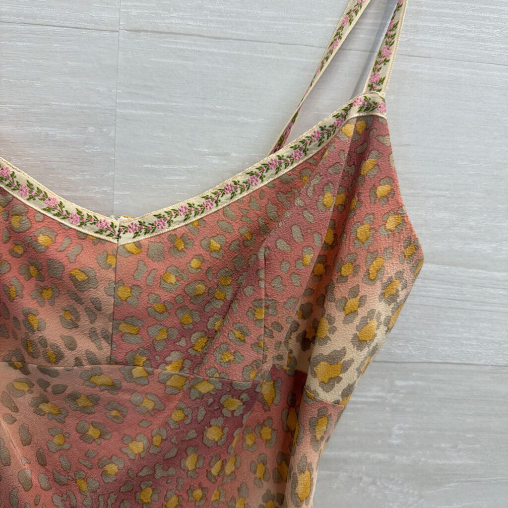 Vintage Nanette Lepore 100% Silk Pink/ Multi Leopard Print Dress Small