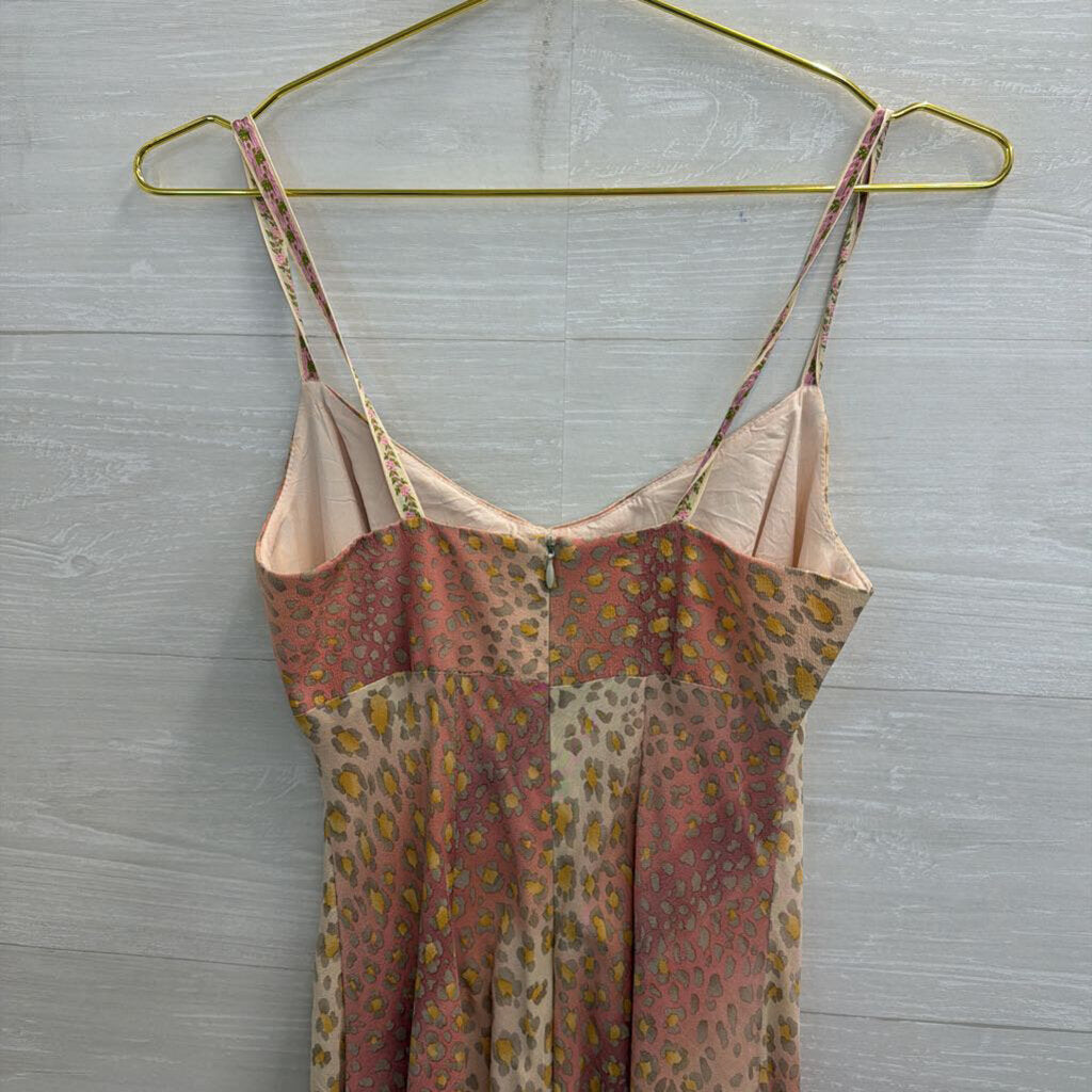 Vintage Nanette Lepore 100% Silk Pink/ Multi Leopard Print Dress Small