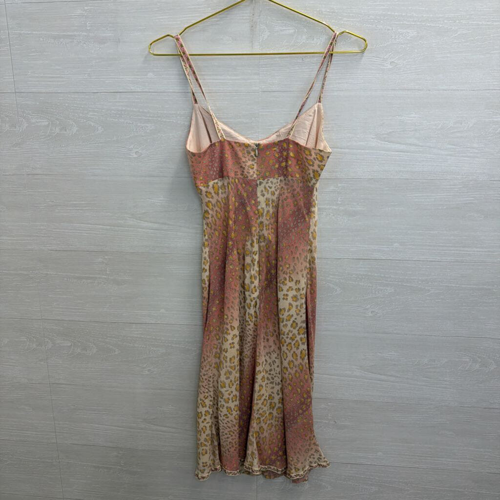Vintage Nanette Lepore 100% Silk Pink/ Multi Leopard Print Dress Small
