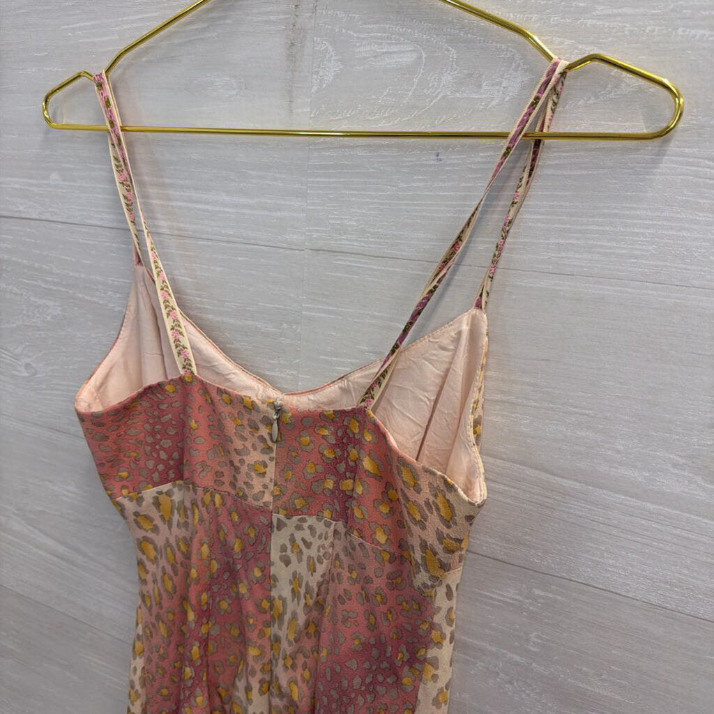 Vintage Nanette Lepore 100% Silk Pink/ Multi Leopard Print Dress Small