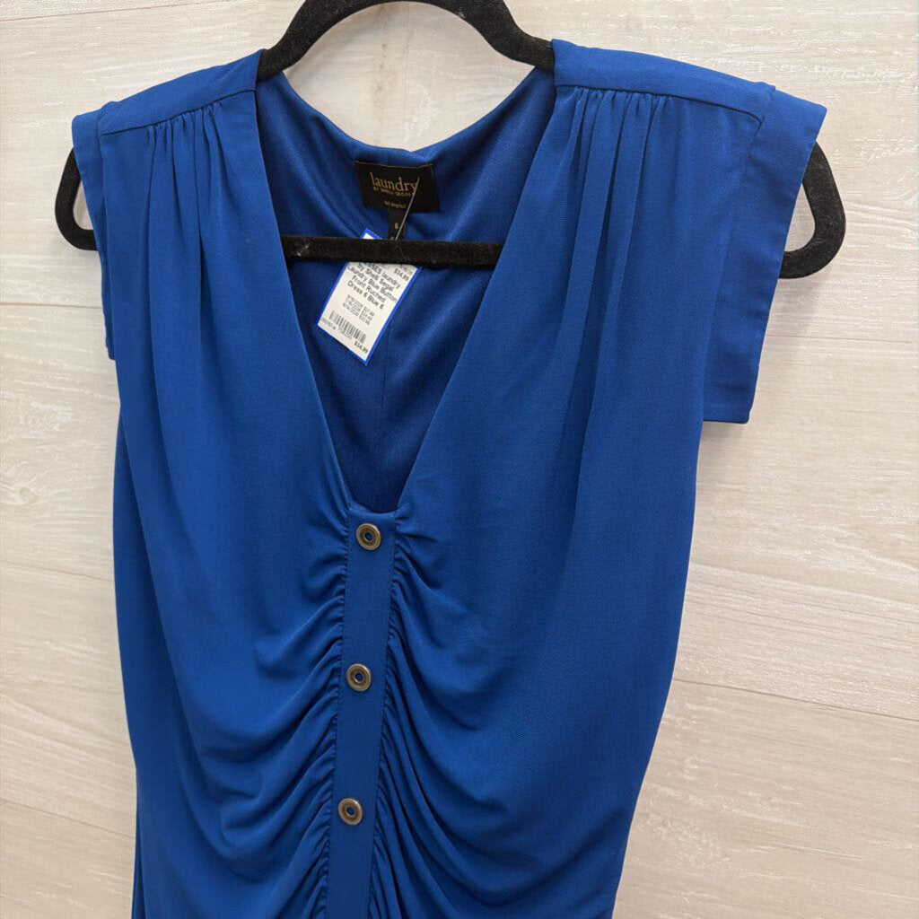 Laundry Blue Button Front Ruched Dress 6