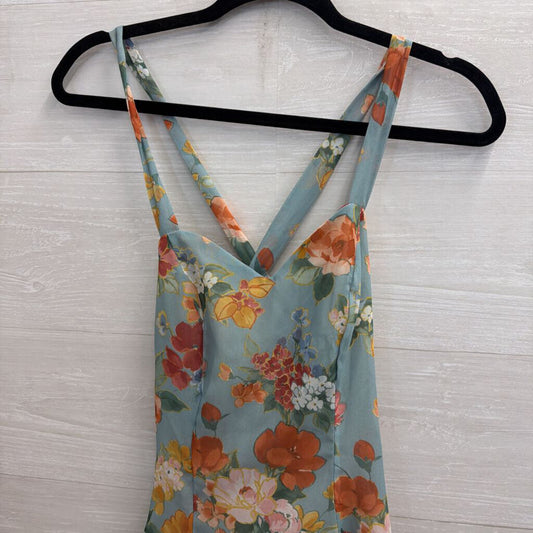 Alyn Paige Vintage Blue/ Multi Floral Lace Up Back Mini Dress Small