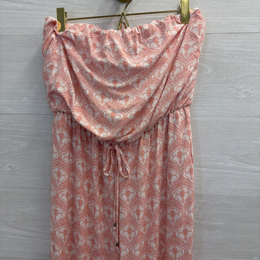 J Valdi Pink/ White Print Strapless Jumpsuit Small