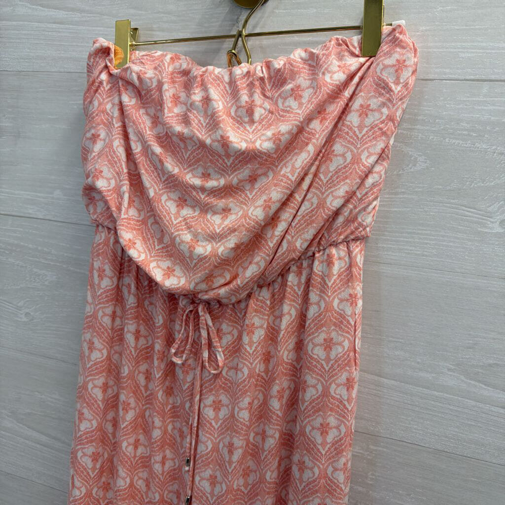 J Valdi Pink/ White Print Strapless Jumpsuit Small