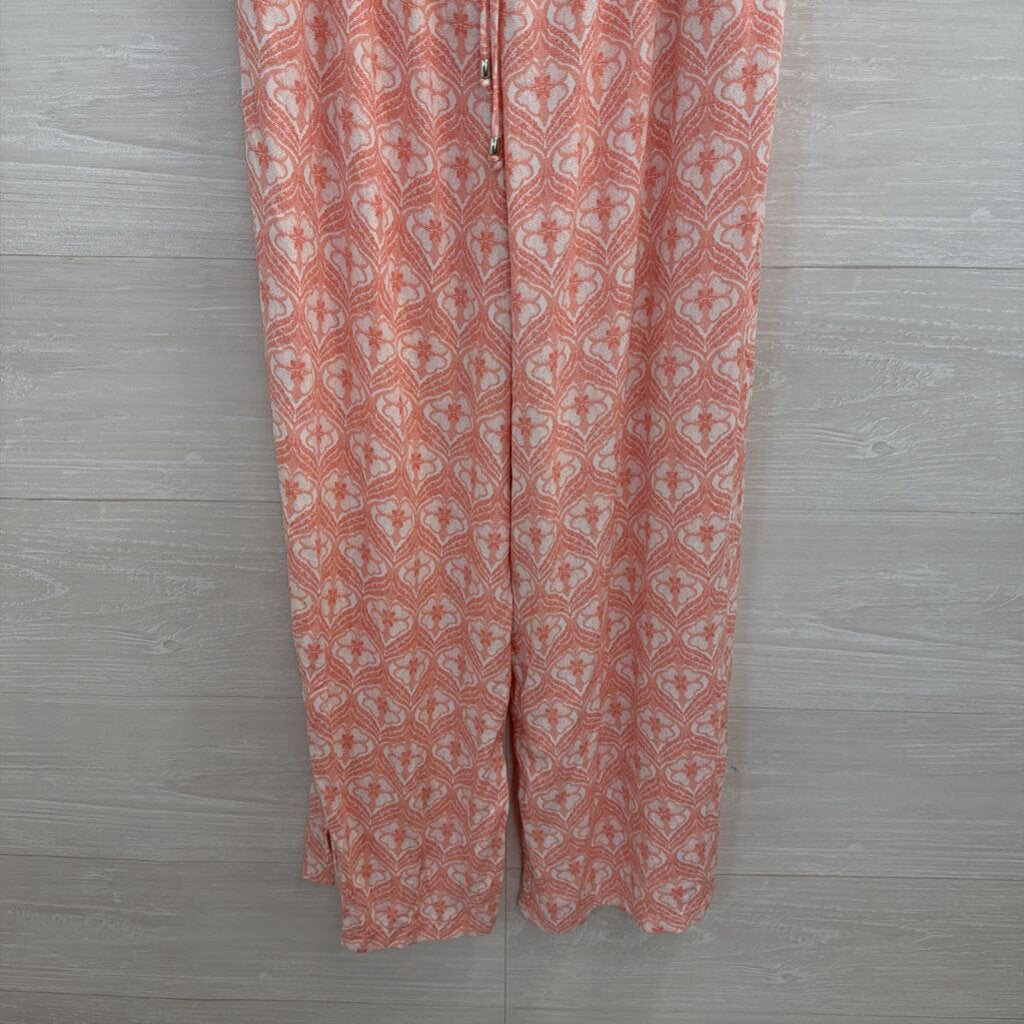 J Valdi Pink/ White Print Strapless Jumpsuit Small