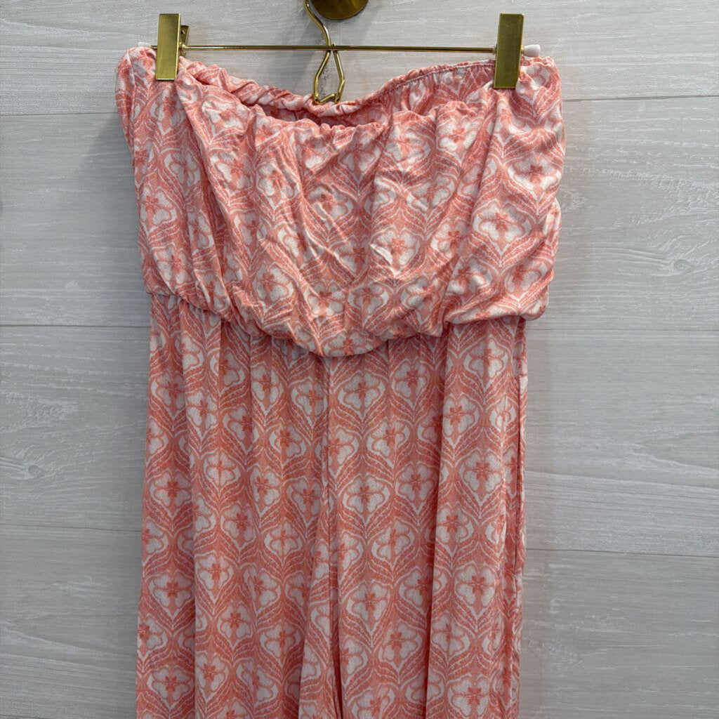 J Valdi Pink/ White Print Strapless Jumpsuit Small