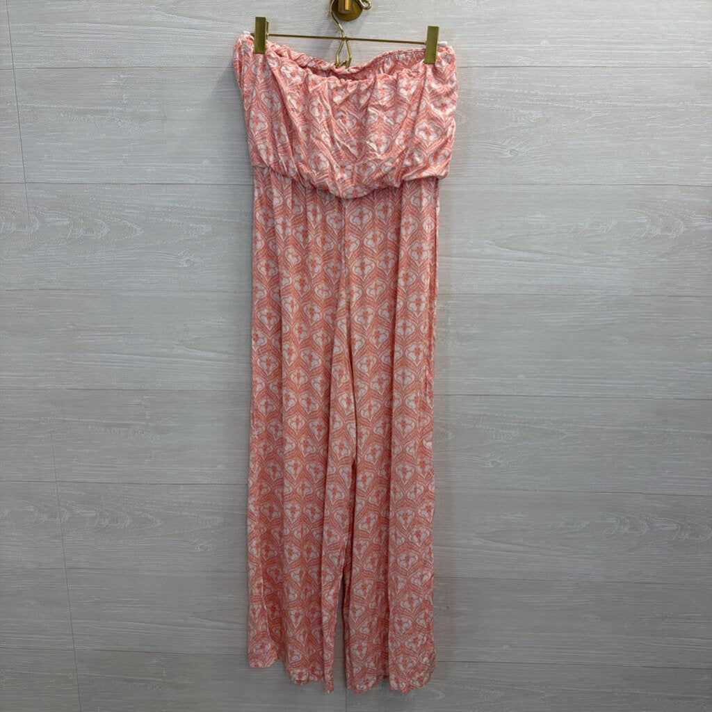 J Valdi Pink/ White Print Strapless Jumpsuit Small