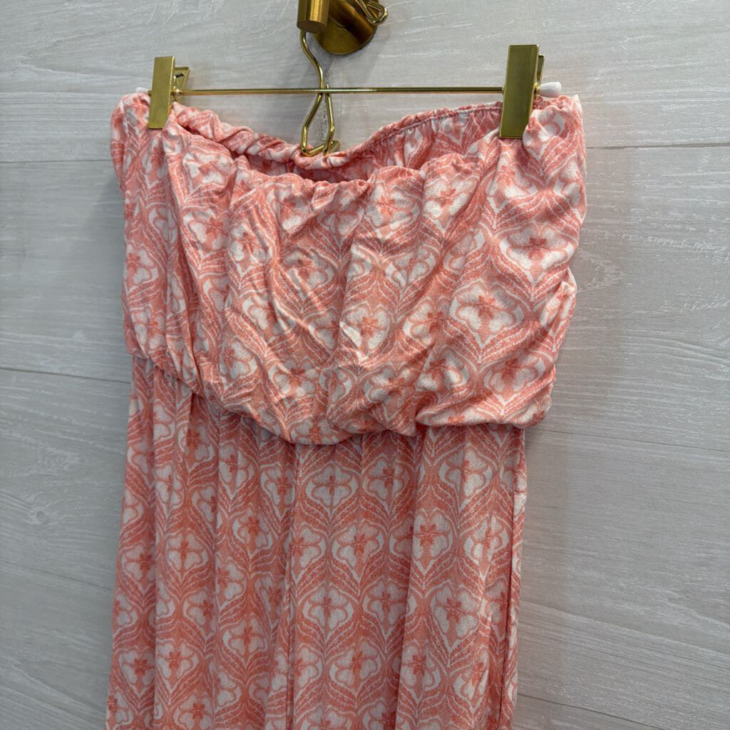 J Valdi Pink/ White Print Strapless Jumpsuit Small