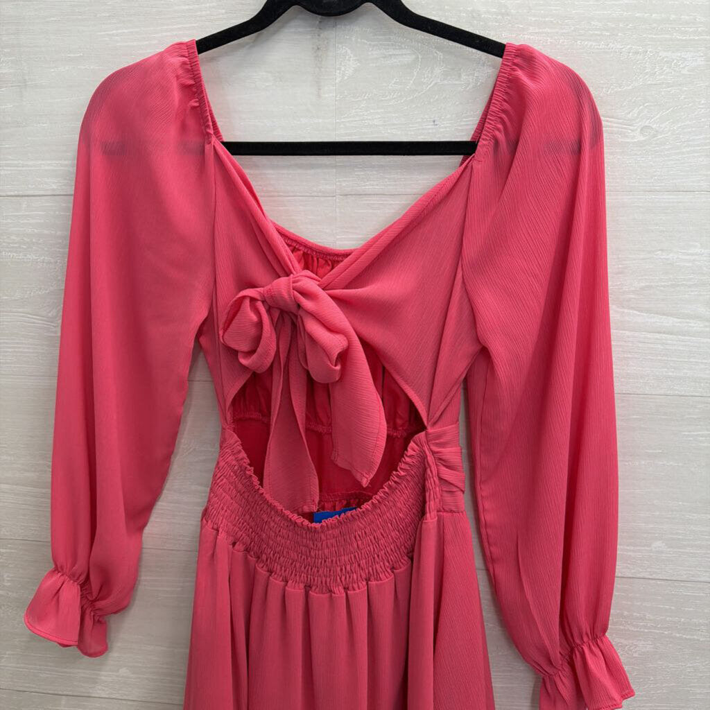 Pink Long Sleeve Tie Back Dress Extra Small