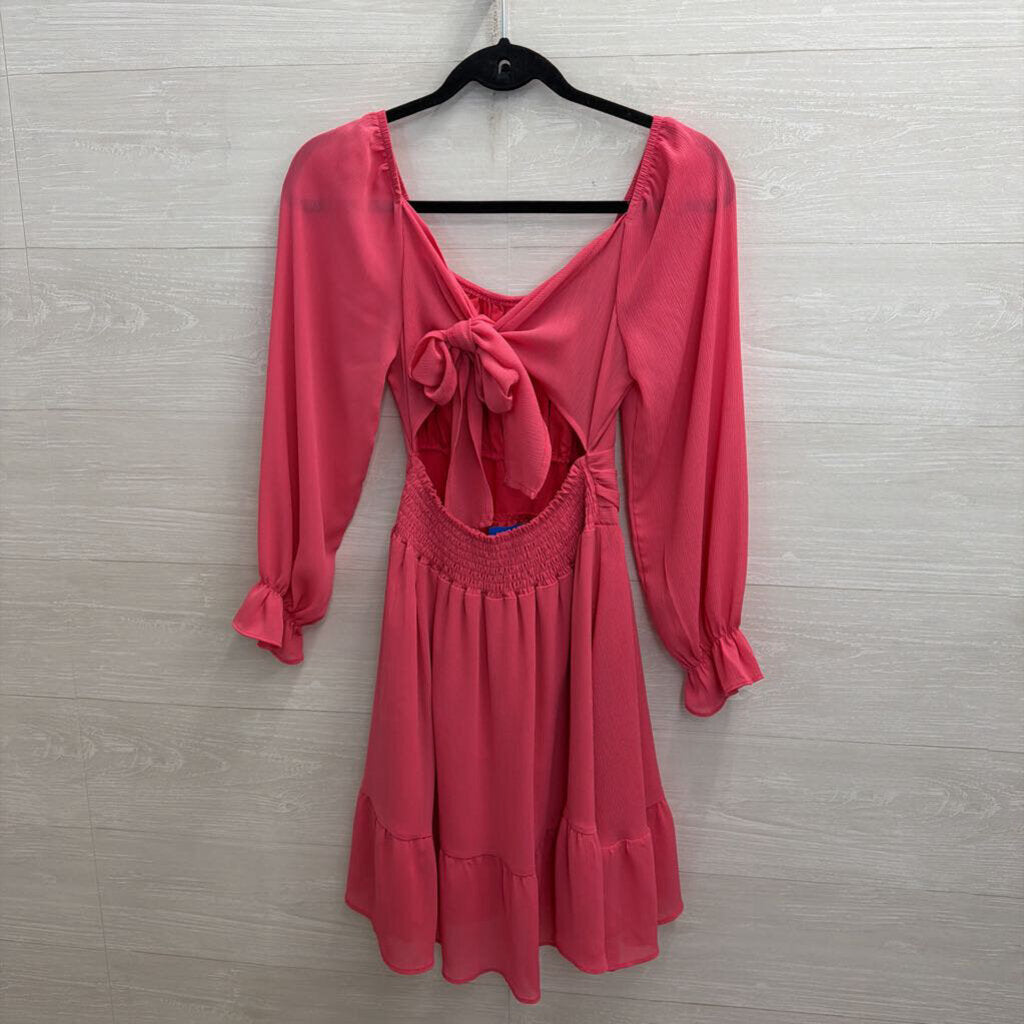 Pink Long Sleeve Tie Back Dress Extra Small