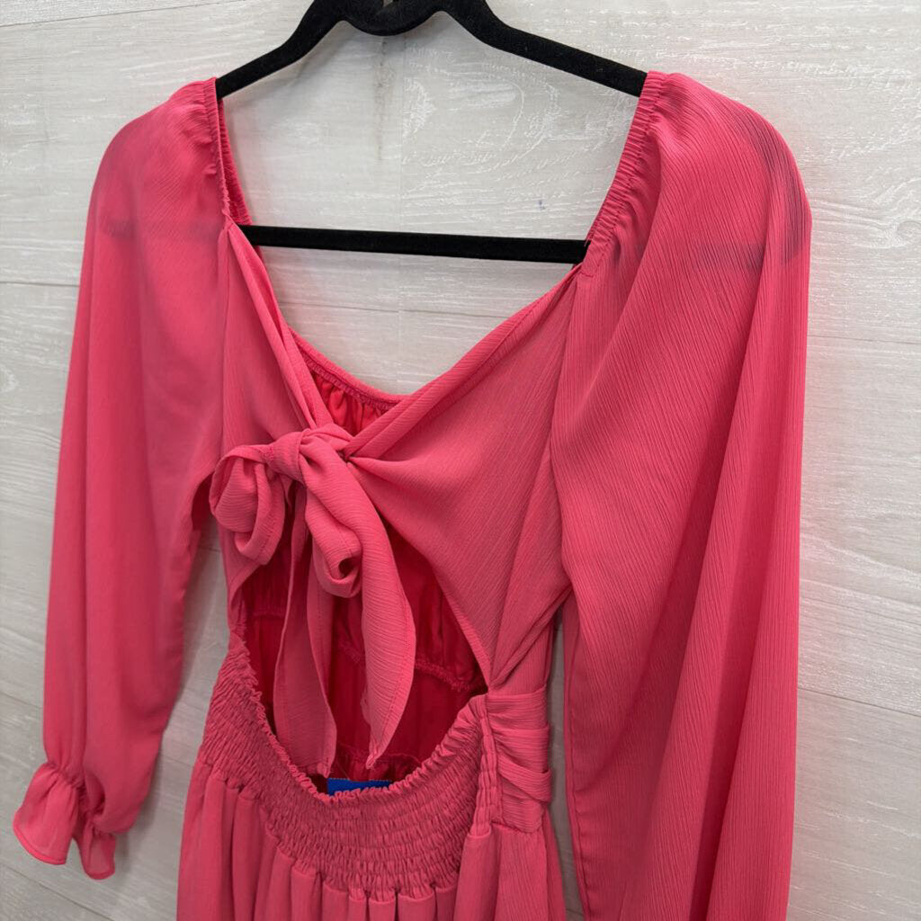 Pink Long Sleeve Tie Back Dress Extra Small