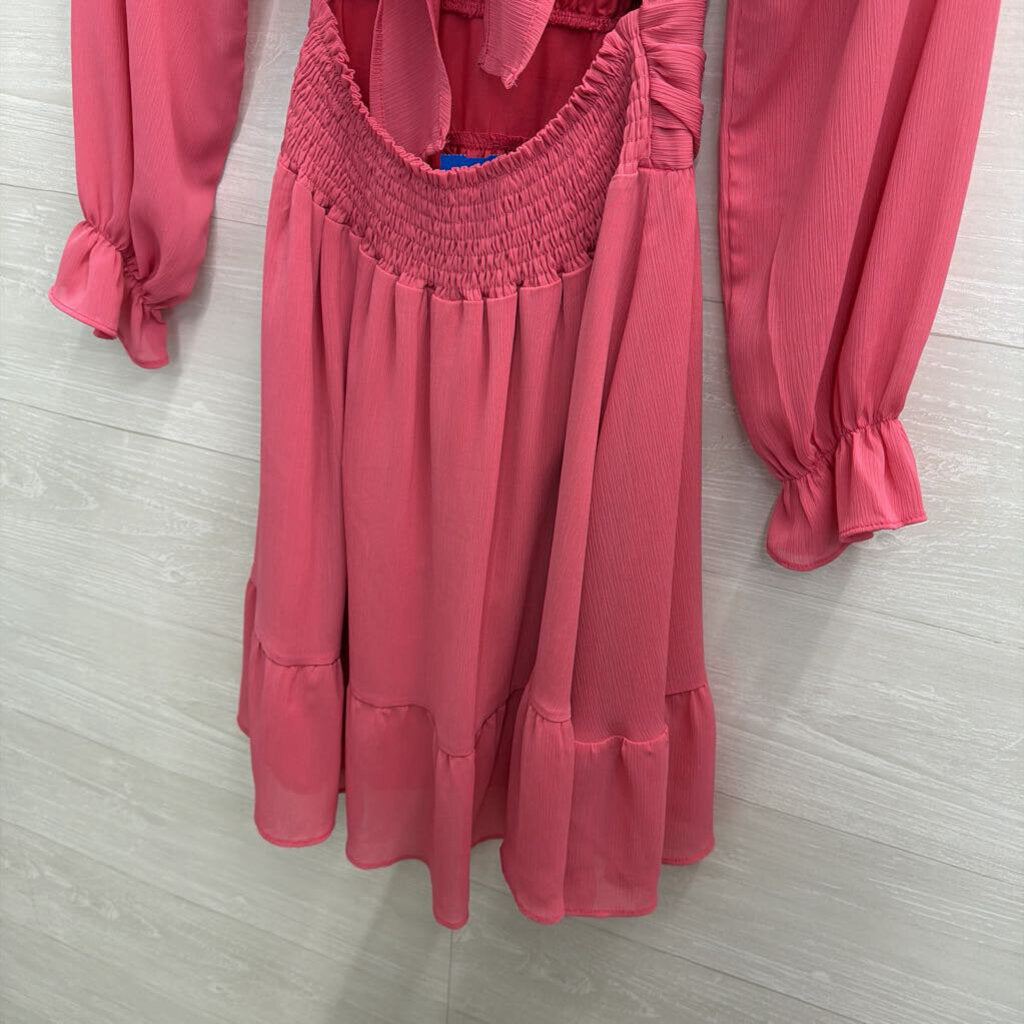 Pink Long Sleeve Tie Back Dress Extra Small