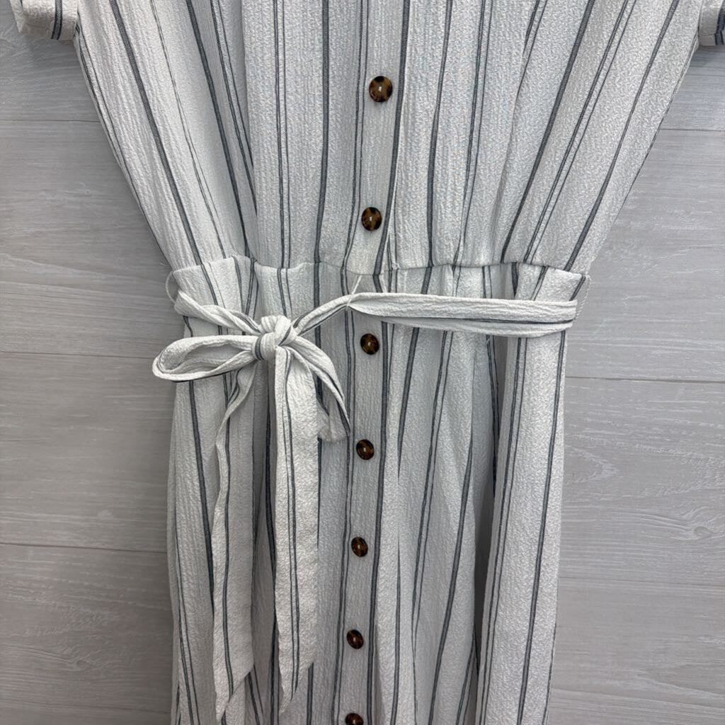 Calvin Klein White/ Grey Striped Short Sleeve Button Front Dress 4