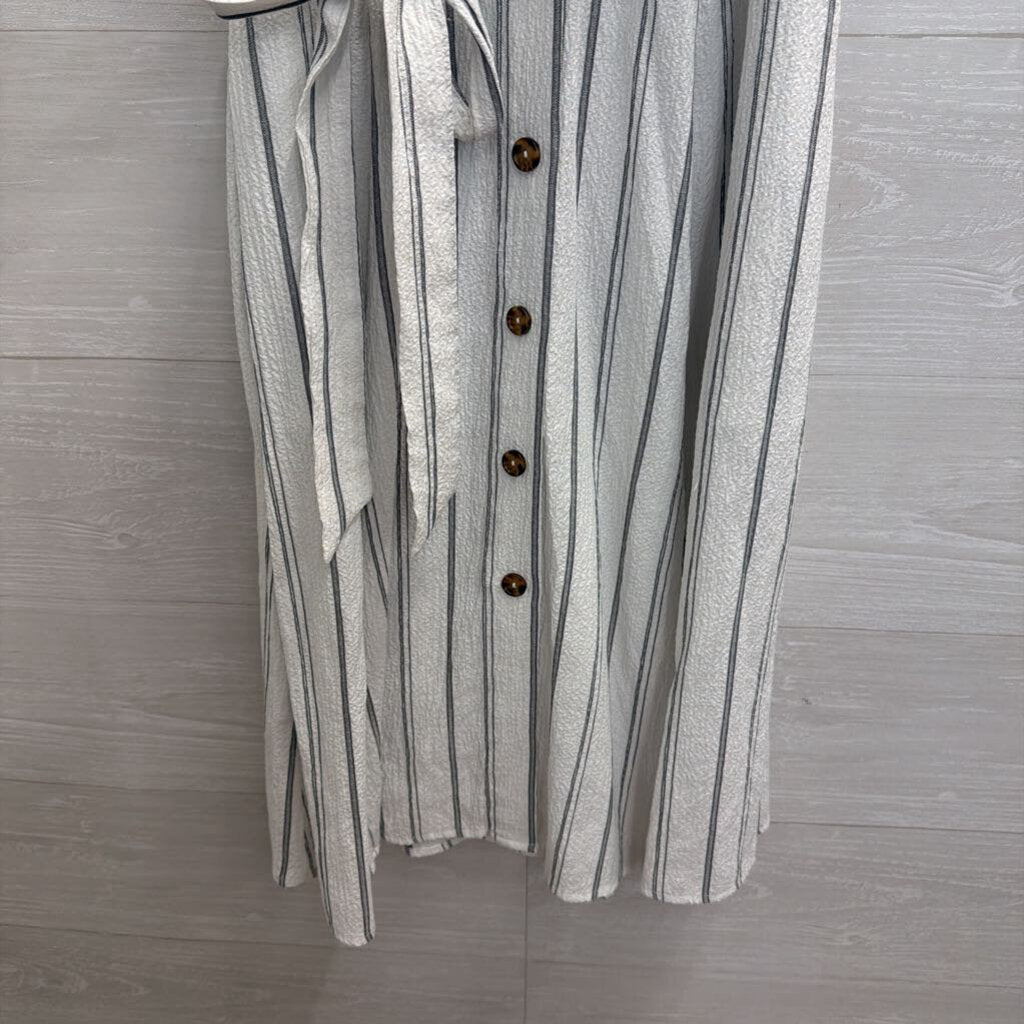 Calvin Klein White/ Grey Striped Short Sleeve Button Front Dress 4