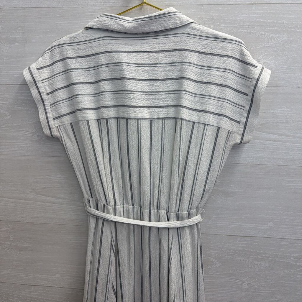 Calvin Klein White/ Grey Striped Short Sleeve Button Front Dress 4