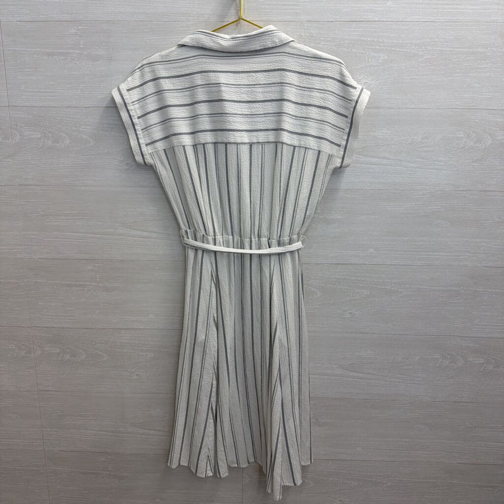 Calvin Klein White/ Grey Striped Short Sleeve Button Front Dress 4
