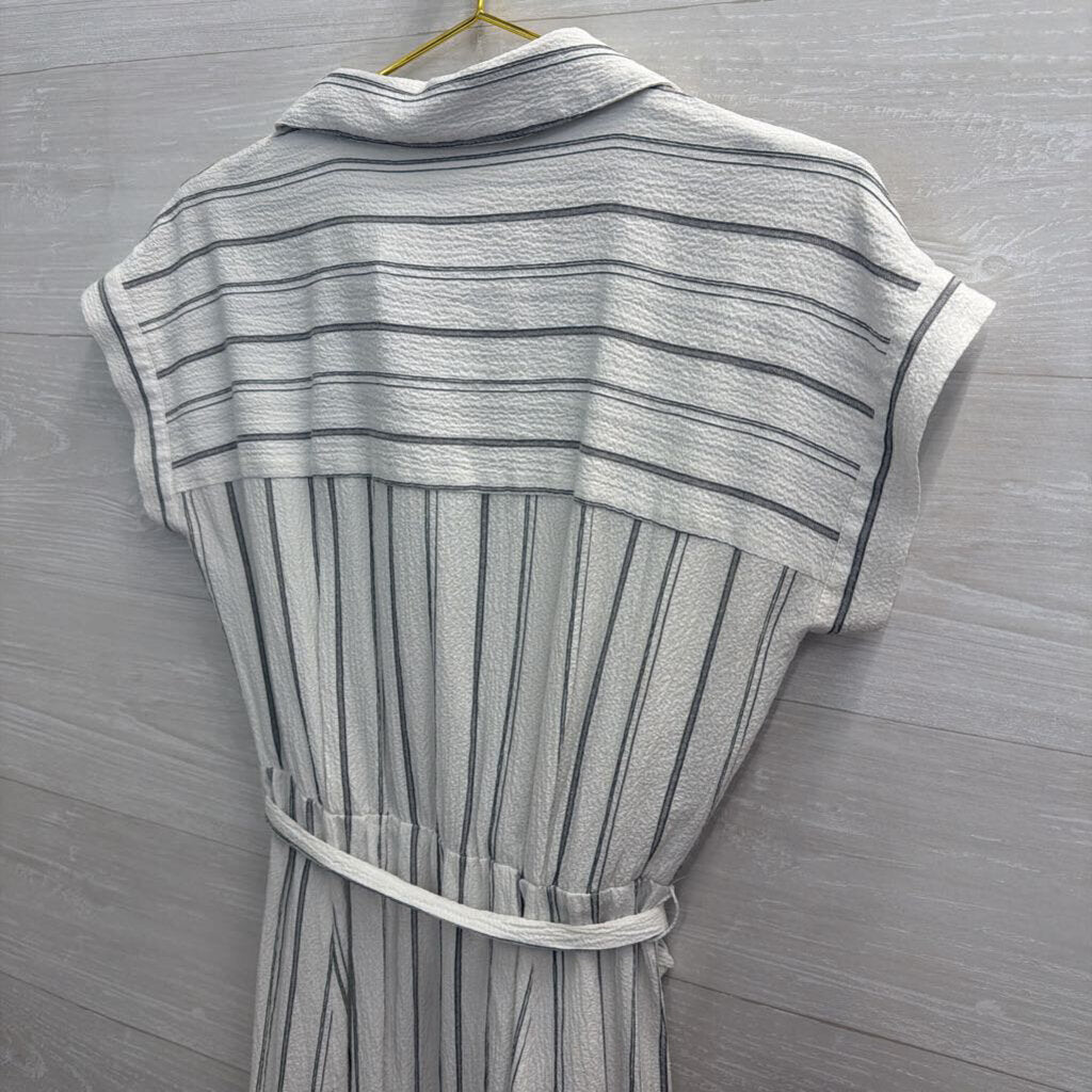 Calvin Klein White/ Grey Striped Short Sleeve Button Front Dress 4