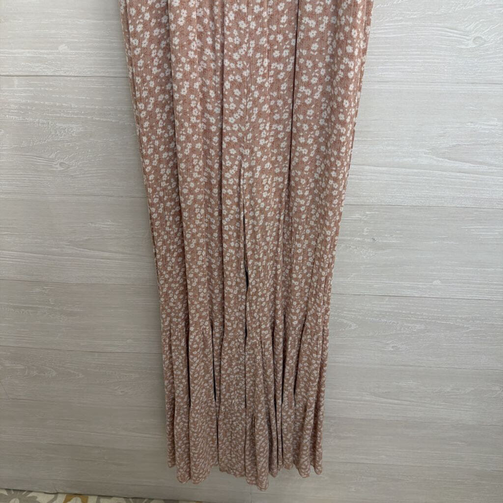 Altar'd State Brown/ White Floral Print Wide Leg Jumpsuit Extra Small