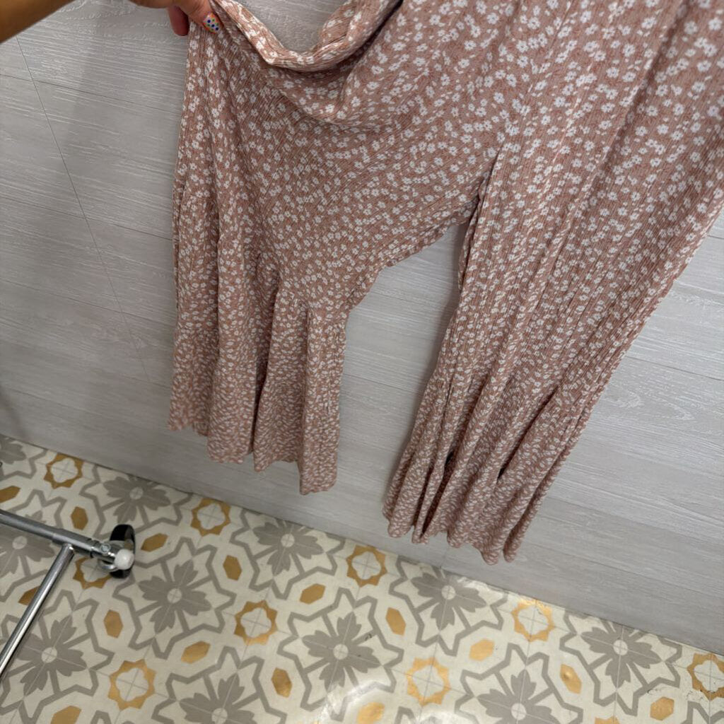 Altar'd State Brown/ White Floral Print Wide Leg Jumpsuit Extra Small
