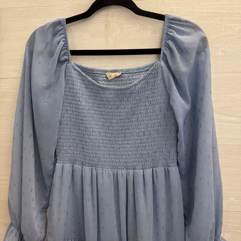 Altar'd State Blue/ Silver Dot Print Long Sleeve Dress Small