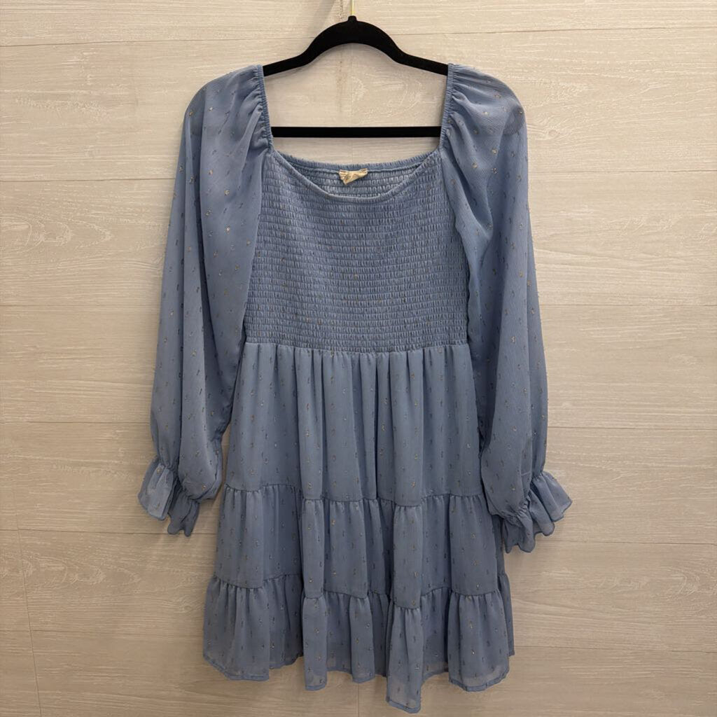 Altar'd State Blue/ Silver Dot Print Long Sleeve Dress Small