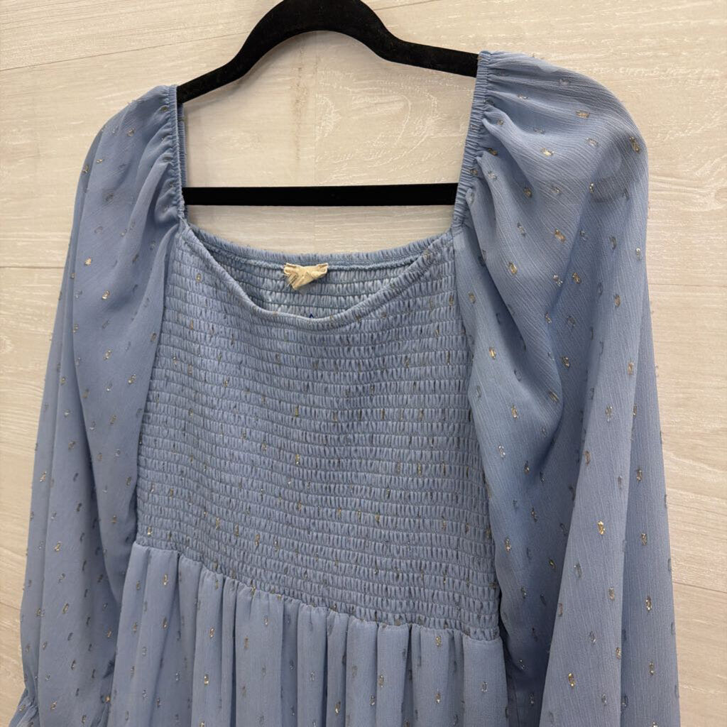 Altar'd State Blue/ Silver Dot Print Long Sleeve Dress Small