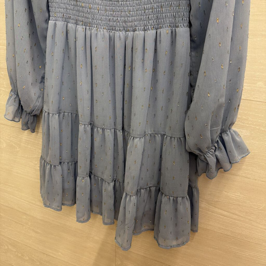 Altar'd State Blue/ Silver Dot Print Long Sleeve Dress Small