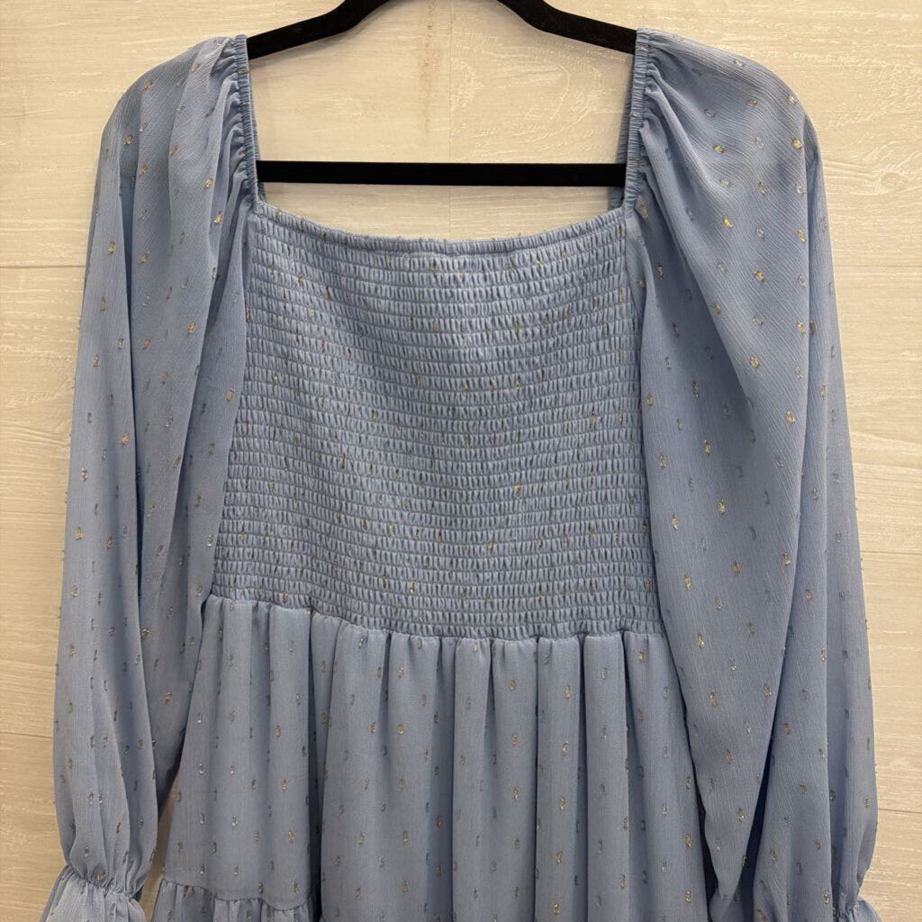 Altar'd State Blue/ Silver Dot Print Long Sleeve Dress Small