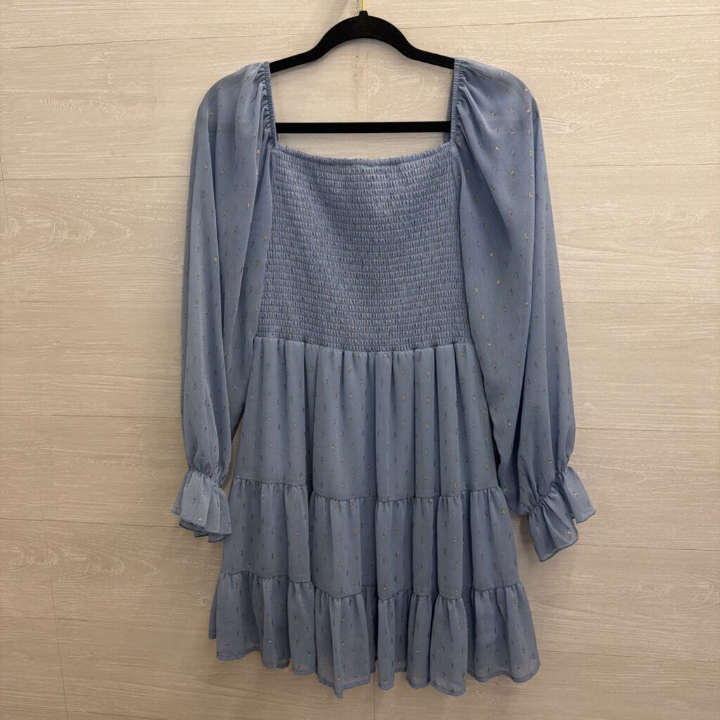 Altar'd State Blue/ Silver Dot Print Long Sleeve Dress Small