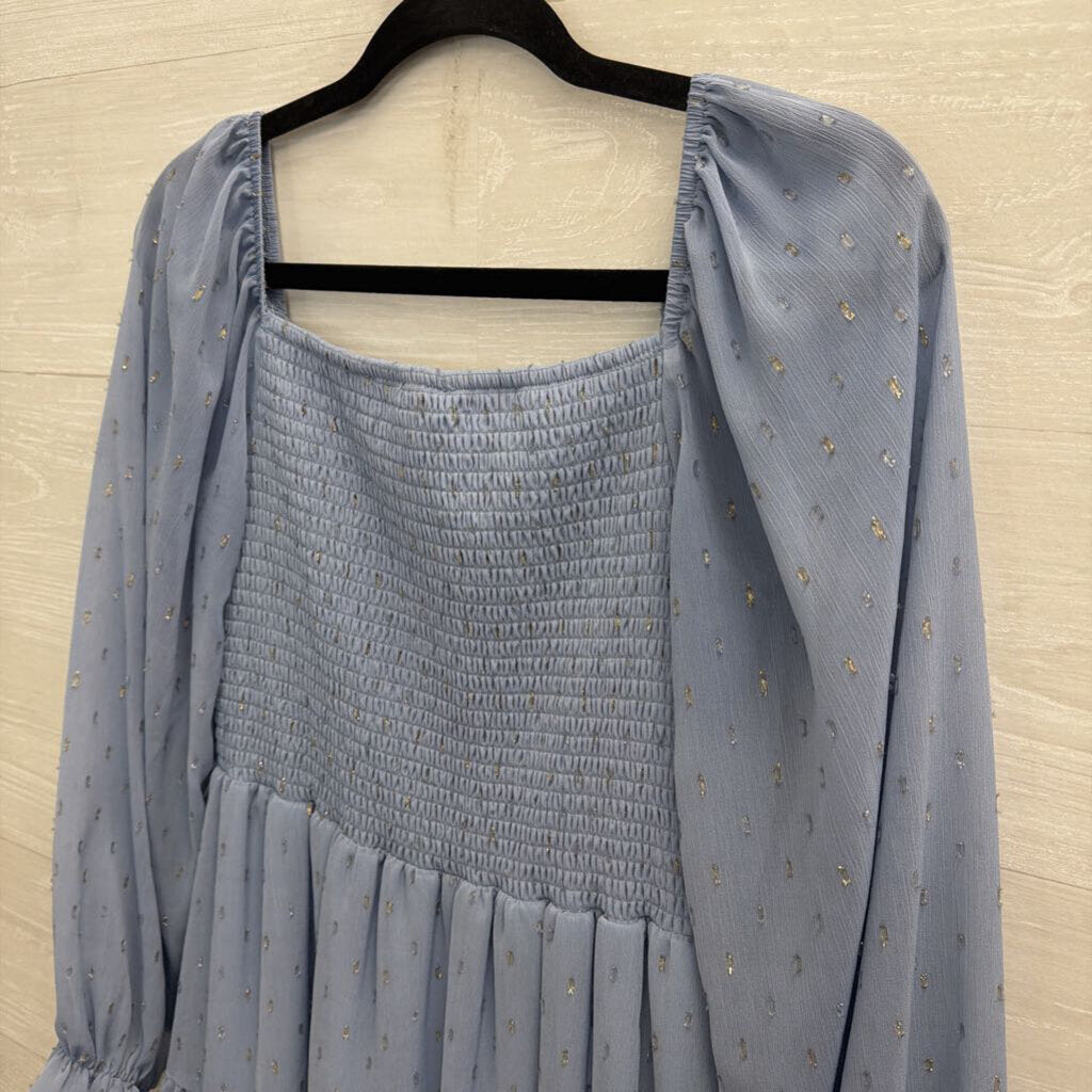 Altar'd State Blue/ Silver Dot Print Long Sleeve Dress Small